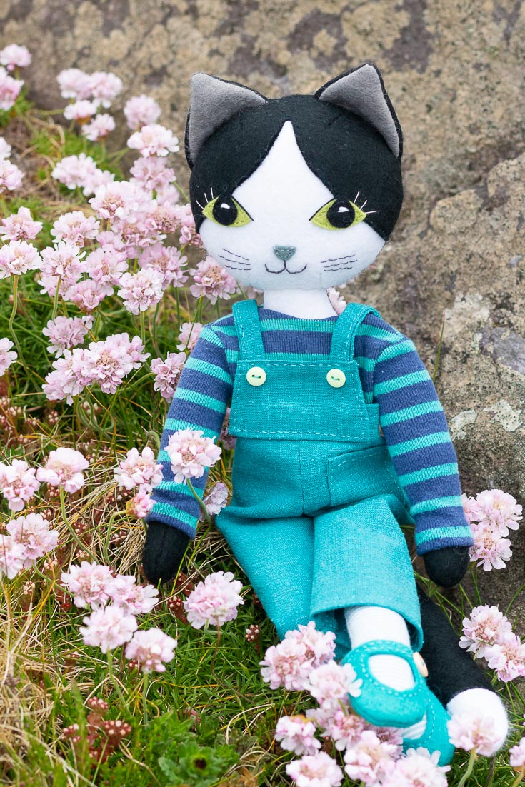 Puffin cat doll with sea pinks