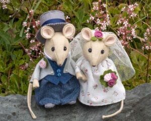 Felt mouse couple made with our Wedding Mice sewing pattern