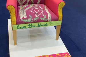 embroidered chair and footstool