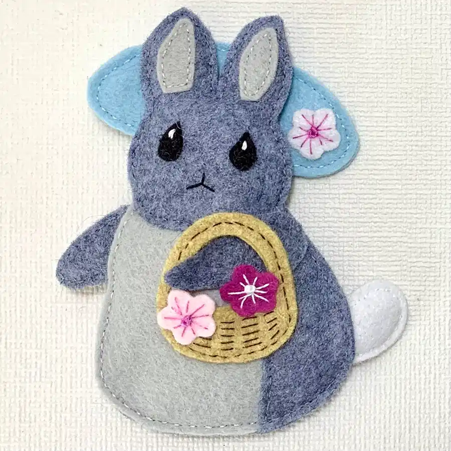 Felt bunny pattern with flowers in the basket instead of the egg.